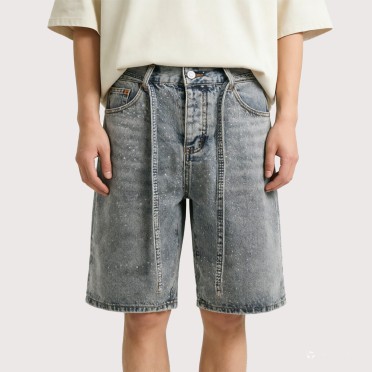 High-Quality Washed Straight-Leg Denim Shorts