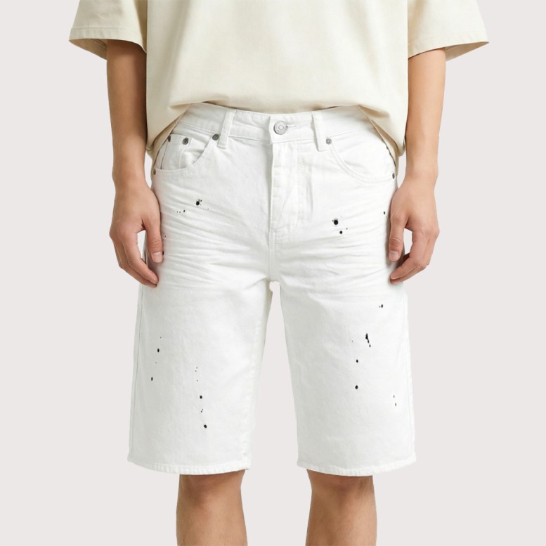 Solid-Color Straight-Leg Denim Shorts