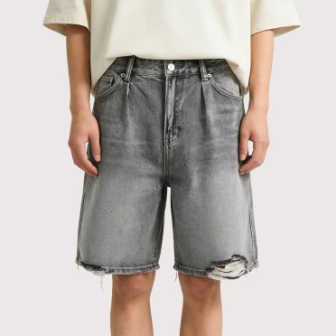 Washed Cargo Denim Shorts