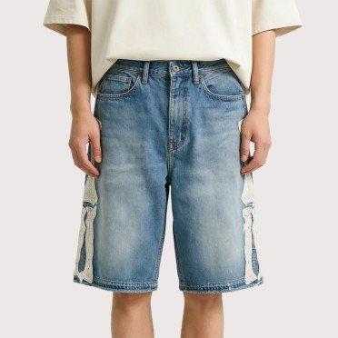 Men's Vintage Embroidered Patchwork Shorts