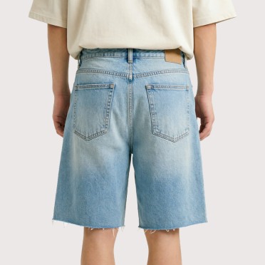 Retro Blue Washed Loose-Fit Denim Shorts