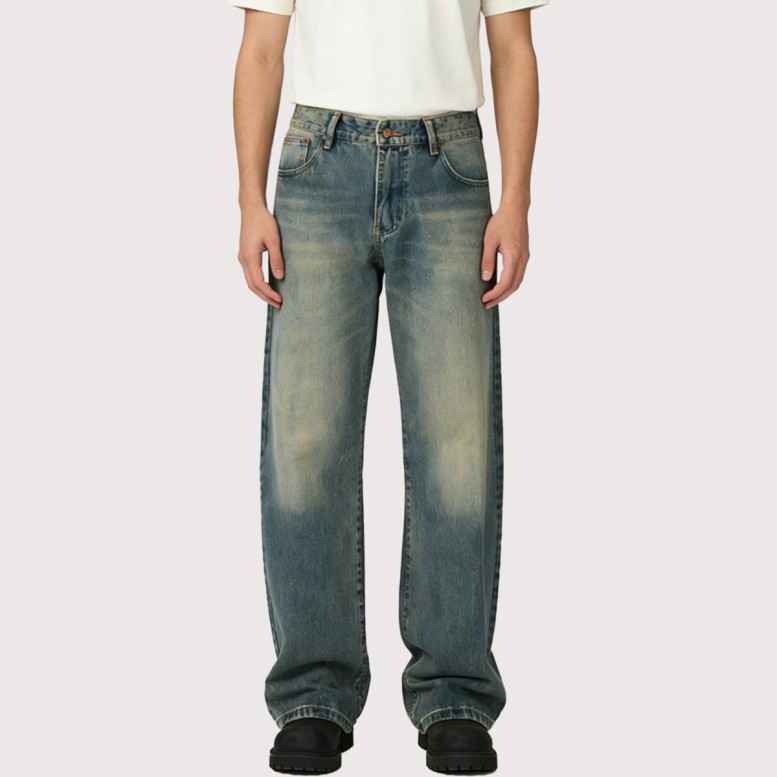 High-Density Loose-Fit Mid-Rise Denim Trousers