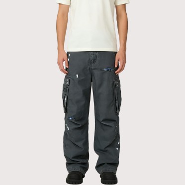 Pleated A-Line Denim Trousers