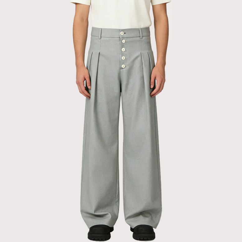 Men's High-Waisted A-Line Trousers with Five Buttons