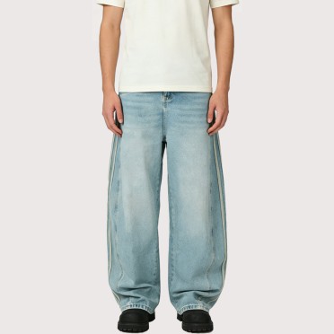 Straight-Leg Washed Denim Trousers