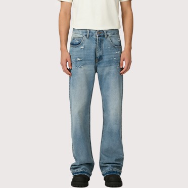 Flared Straight-Leg Paneled Denim Trousers