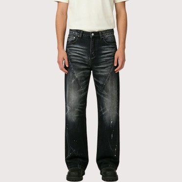 Punk-Style Washed Straight-Leg Jeans