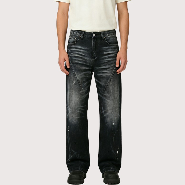 Punk-Style Washed Straight-Leg Jeans
