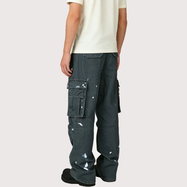 Pleated A-Line Denim Trousers