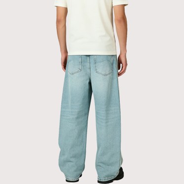 Straight-Leg Washed Denim Trousers