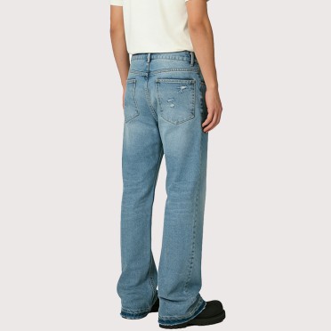 Flared Straight-Leg Paneled Denim Trousers