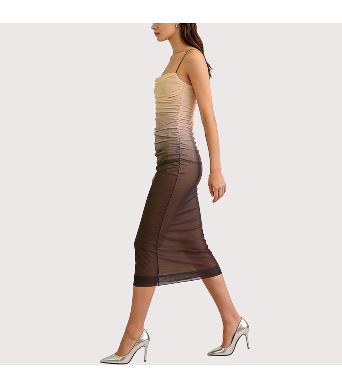 Printed Silk Mesh Sleeveless Dress