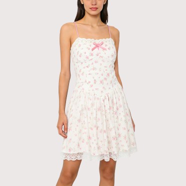 Lace Embroidered Floral Slip Dress