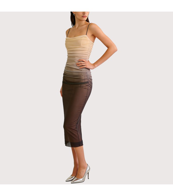 Printed Silk Mesh Sleeveless Dress