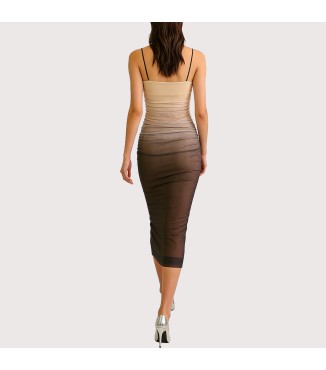 Printed Silk Mesh Sleeveless Dress