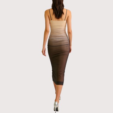 Printed Silk Mesh Sleeveless Dress