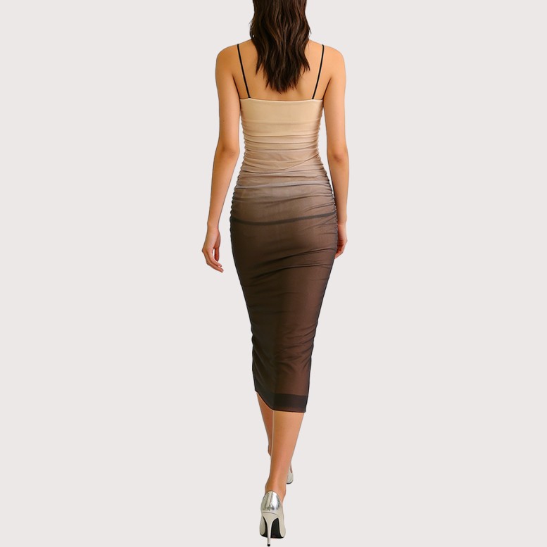 Printed Silk Mesh Sleeveless Dress