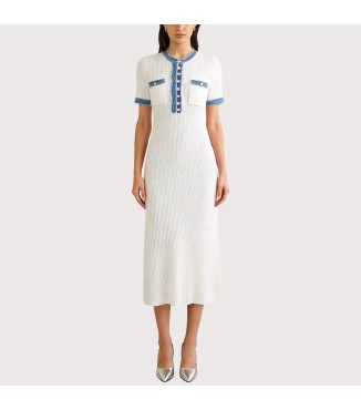 Chic Denim-Paneled Knit Dress