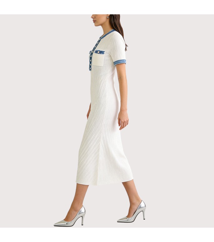 Chic Denim-Paneled Knit Dress