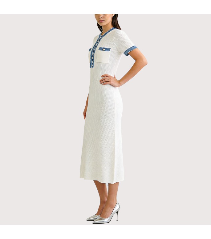 Chic Denim-Paneled Knit Dress