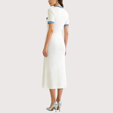 Chic Denim-Paneled Knit Dress