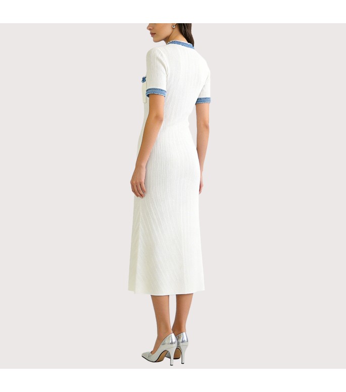 Chic Denim-Paneled Knit Dress