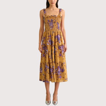 Floral chiffon pleated slip dress