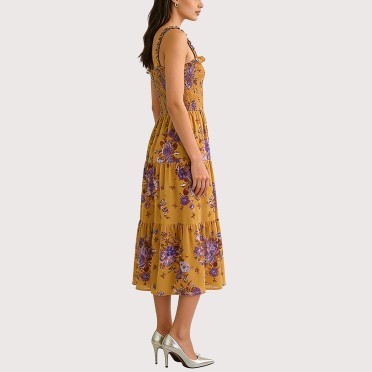 Floral chiffon pleated slip dress