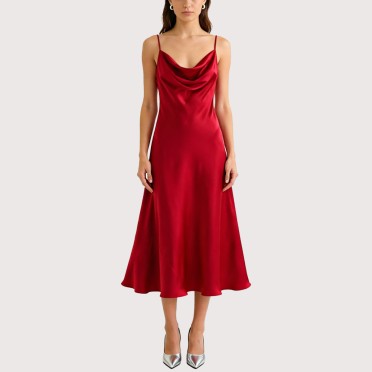 Red Silky Voluminous Sleeveless Dress