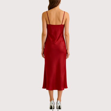 Red Silky Voluminous Sleeveless Dress