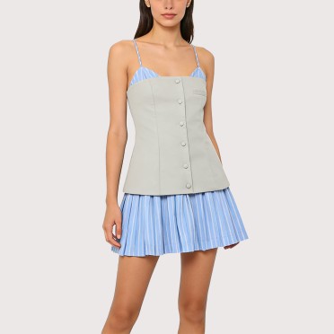 Paneled Flared Sleeveless Mini Dress
