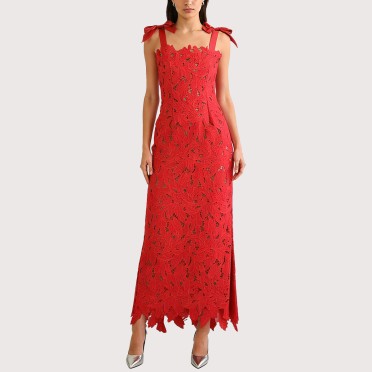 Lace-Trimmed Spaghetti Strap A-Line Sleeveless Dress