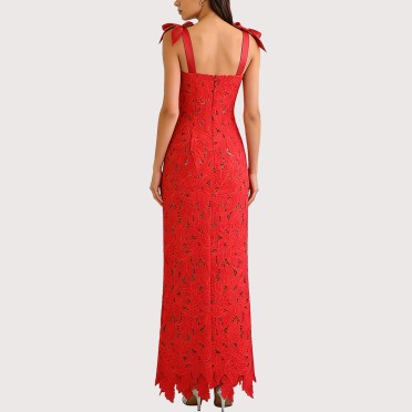 Lace-Trimmed Spaghetti Strap A-Line Sleeveless Dress