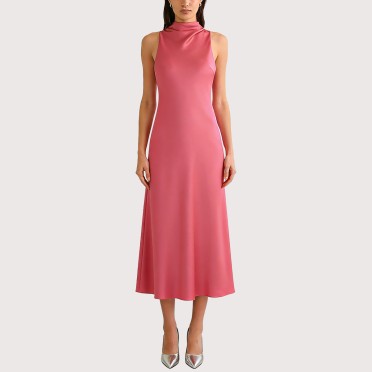 Satin-Textured Ruffled A-Line Dress