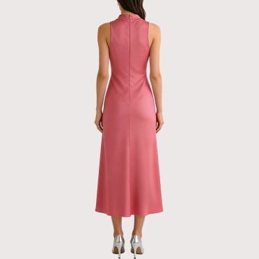 Satin-Textured Ruffled A-Line Dress