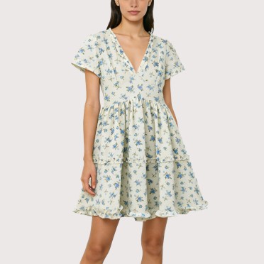 Floral ruffled cutout dress