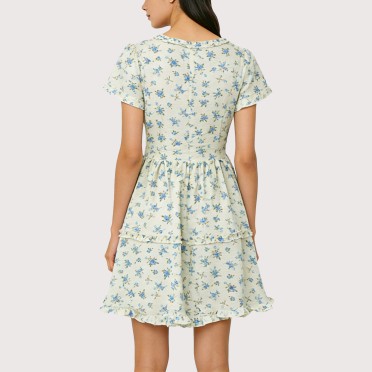 Floral ruffled cutout dress