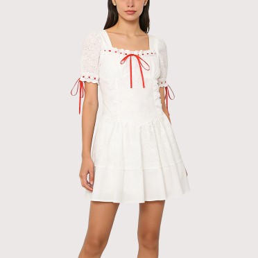 Solid color lace square neck sleeveless dress