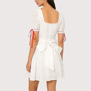 Solid color lace square neck sleeveless dress