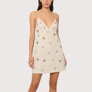 Handmade rhinestone beaded slip dress