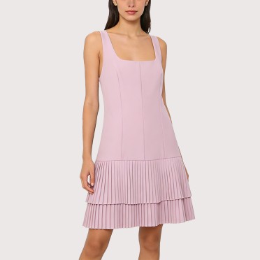 Square neck pleated mini sleeveless dress