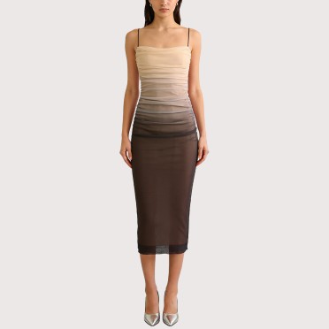 Printed Silk Mesh Sleeveless Dress