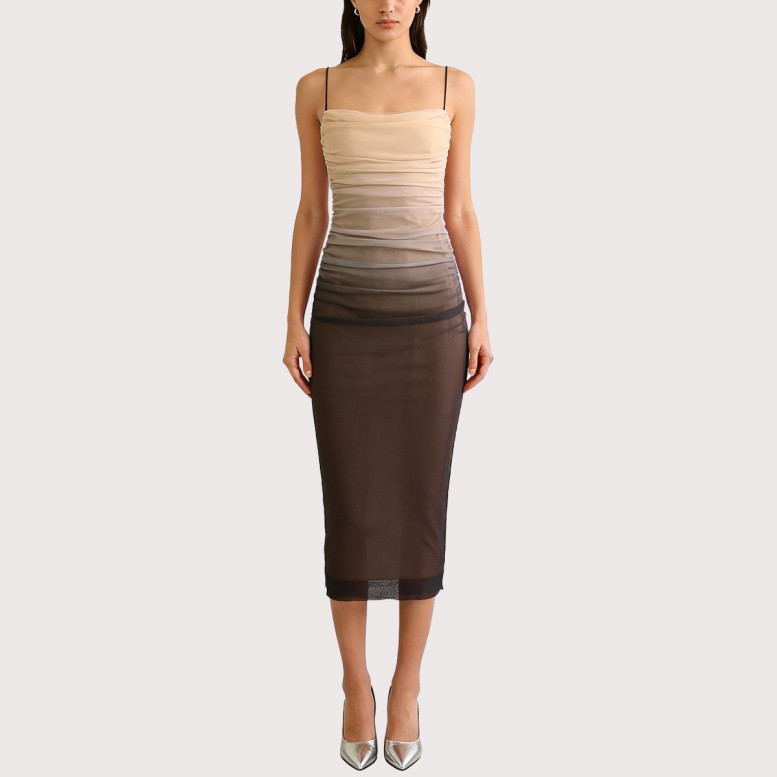 Printed Silk Mesh Sleeveless Dress