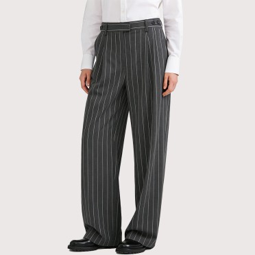 Retro striped mid-rise wide-leg trousers