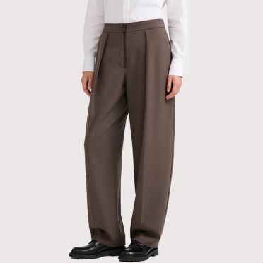 High-waisted pleated zipper slim-fit trousers