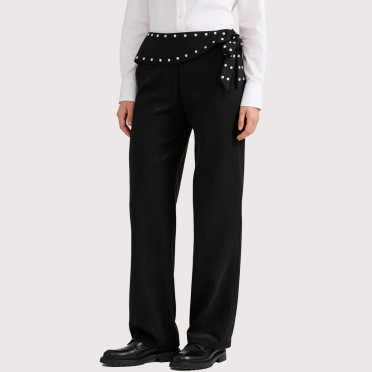 High-waisted rhinestone-embellished flared pants