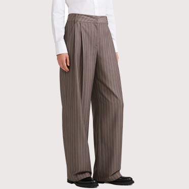 Double-pleated striped high-waisted casual pants