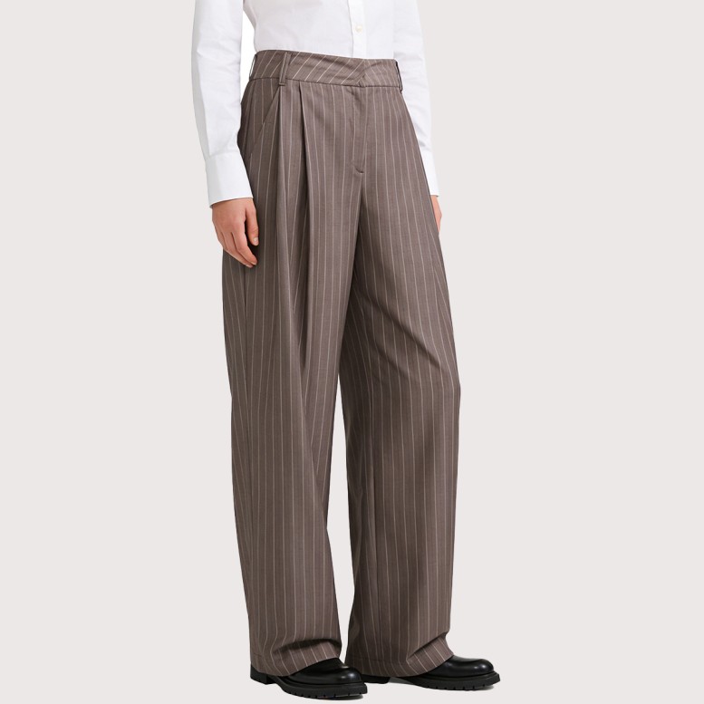 Double-pleated striped high-waisted casual pants