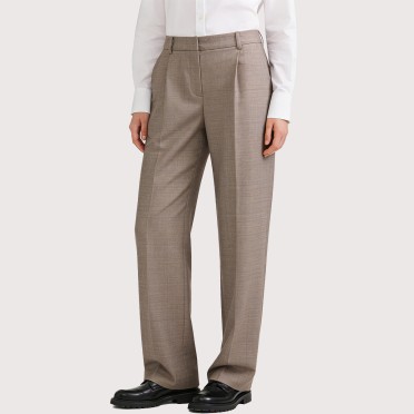 High-waisted pleated straight-leg casual pants