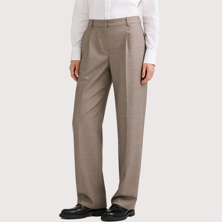 High-waisted pleated straight-leg casual pants